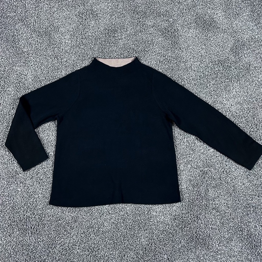 Eileen Fisher Women's L Organic Cotton Silk Funnel Neck Sweater Black Boxy NWT